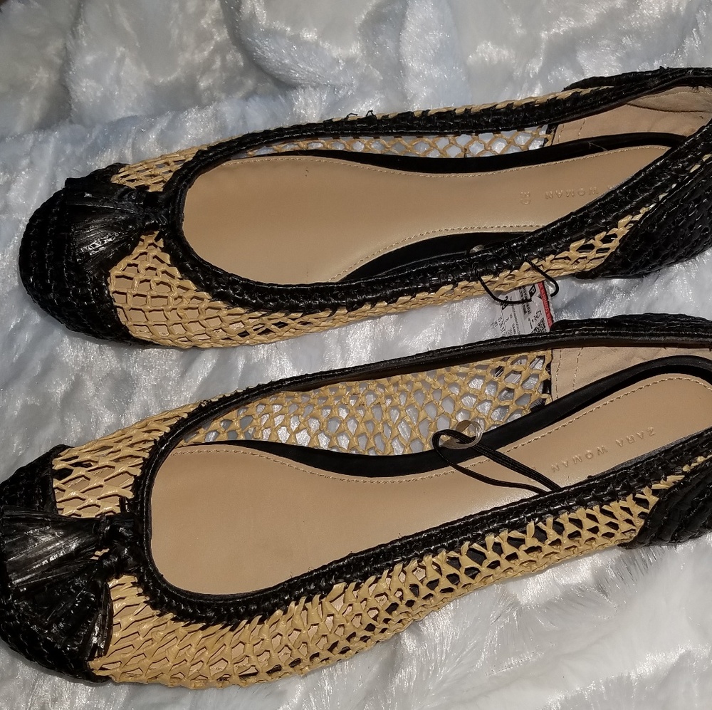 Zara Flats With Tassels Braided Rafia